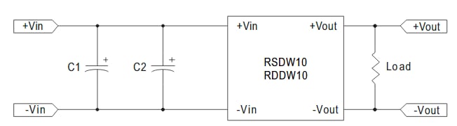Applikations-Schaltungsdiagramm - MEAN WELL RSDW10 und RDDW10 DC/DC-Wandler